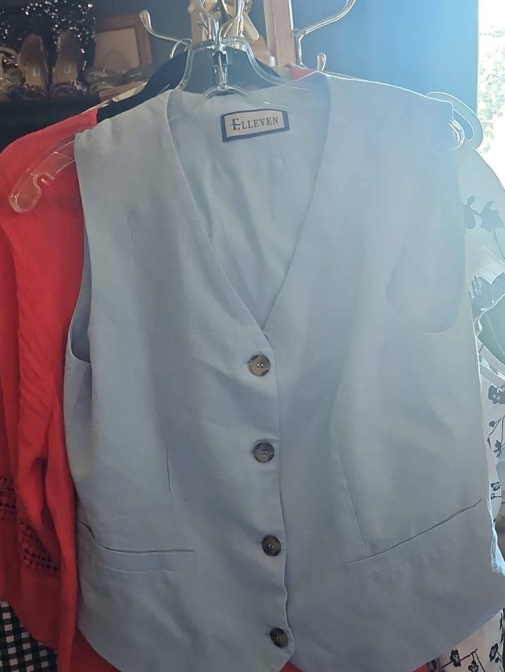 Elleven Light Blue Button Front Vest With Matching Shorts